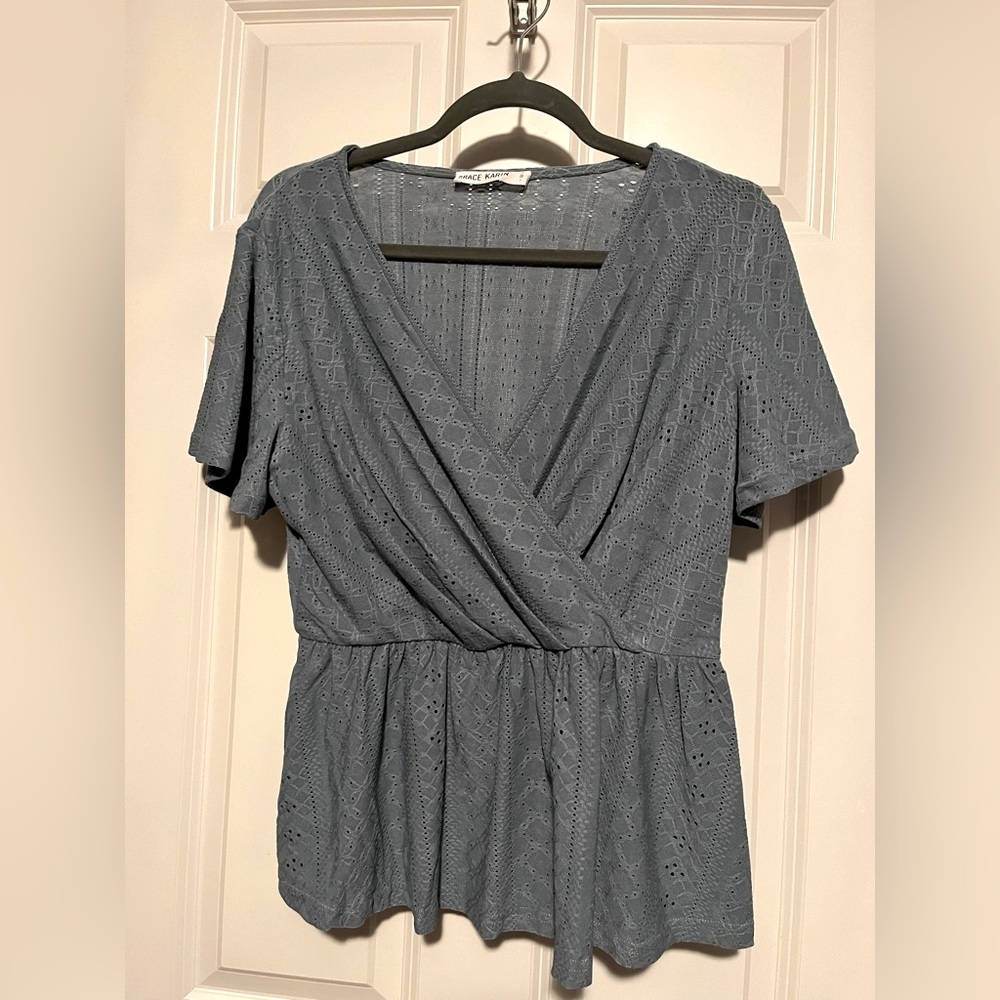 Grace Karin Sage Green V-Neck Blouse